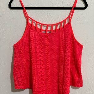Maurices Bright Red Geometric Lace Crop Top